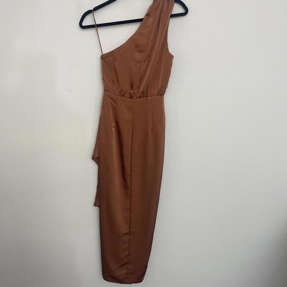 MISHA Brooks Satin Midi Dress one shoulder Copper size XS New $378 msrp - Picture 6 of 8